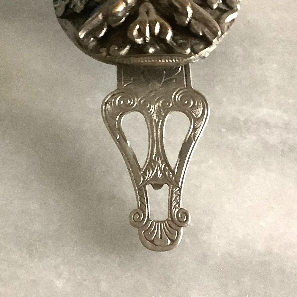 Antique Art Nouveau Dress Clip Large Brooch Silver Floral Scarf Victorian Style